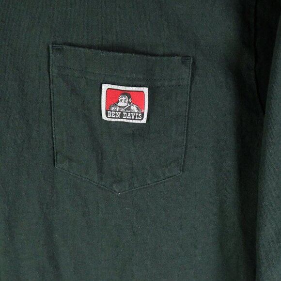 Ben Davis Shirt Womens Large Green Long Sleeve Crew Heavyweight Cotton Pocket - Picture 2 of 9